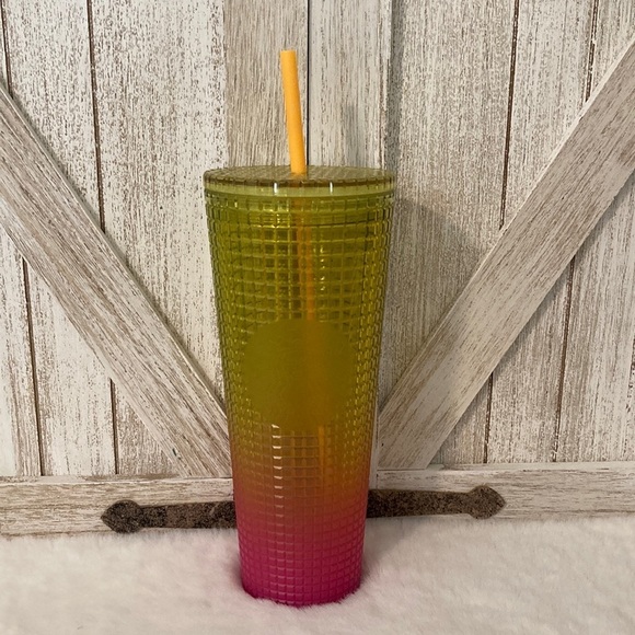 Starbucks Other - Starbucks Yellow Pink Ombré Grid Tumbler